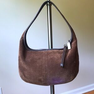 Vintage Coach Brown Suede Hobo Shoulder Bag w/Silver Zipper Y2K